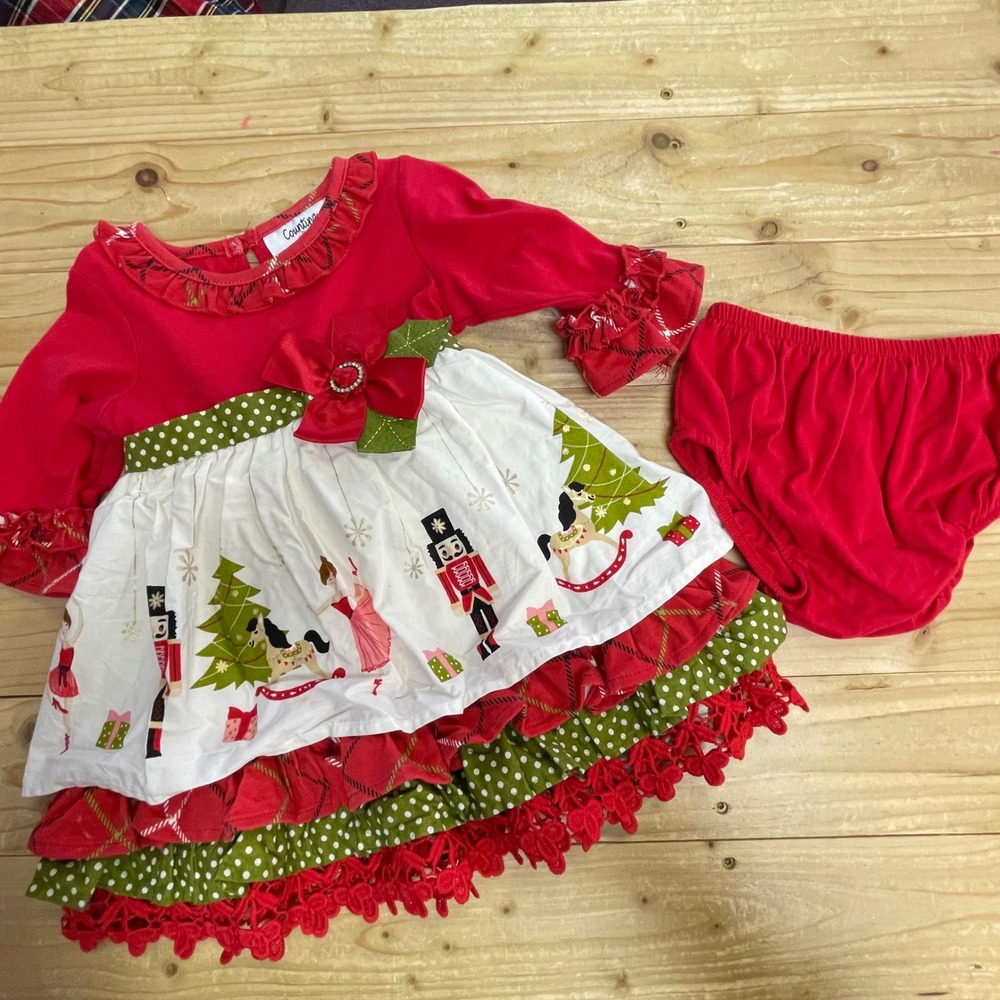 Counting Daisies Red Nutcracker Christmas Dress Bloomers Set 12M